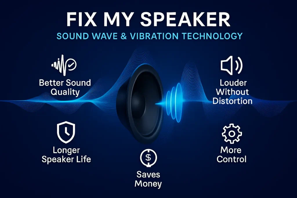 Fix My Speaker Volume | Best Way to Restore Clear Sound 2 Fix My Speaker Sound Wave & Vibration Technology benefits: Better Sound Quality, Louder Without Distortion, Longer Speaker Life, More Control, Saves Money.