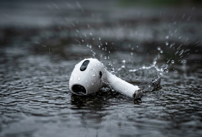 Water Eject AirPods: Fix Muffled Sound in 2 Minutes (Free Method) 2 airpods water damage after falling in water with visible droplets