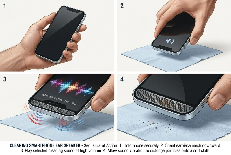 Ear Speaker Cleaner Sound — Fix Muffled Call Audio Free 1 phone ear speaker facing downward during cleaning sound process
