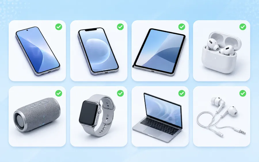 Fix My Speaker compatible with iPhone, Samsung Galaxy, Xiaomi, Realme, OnePlus, AirPods, and Bluetooth speakers