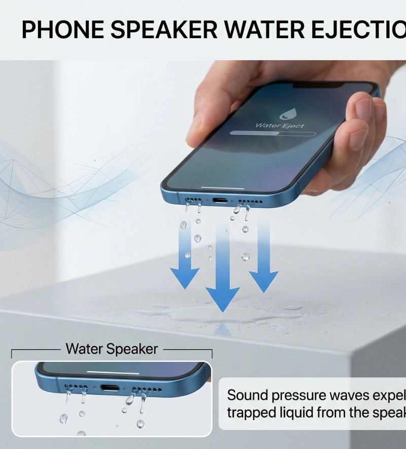 phone speaker facing downward to remove water using sound