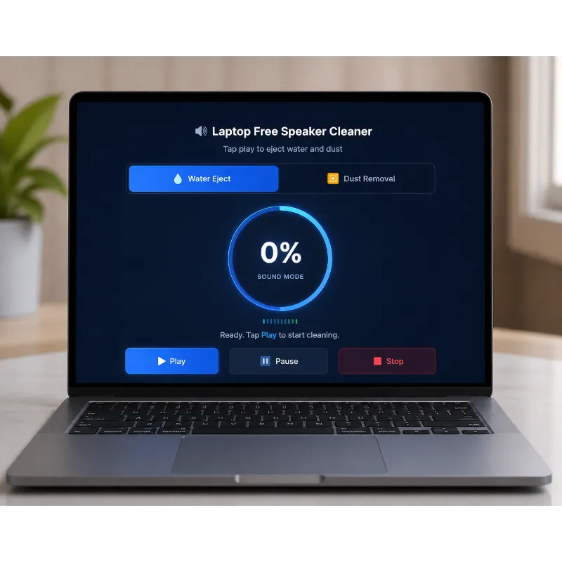 Laptop Speaker Cleaner: Fix Muffled Sound and Remove Dust or Water 5 Laptop speaker cleaner interface with play button and volume slider